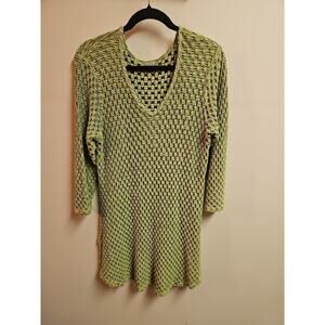 CMC Color Me Cotton Woven Scrunch Green Mini Tunic Dress SZ L